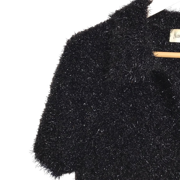 Neiman‎ Marcus Medium Black Allover Sparkle Tinsel Sparkle Collared Polo Top - Picture 4 of 7